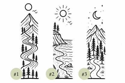 Wandbilder Eiche 3er-Set mit Lasergravur – Berge, Meer & Mond