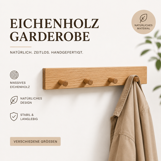 Wandgarderobe aus massiver Eiche | Handgefertigt in Deutschland