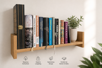 Wandregal Eiche 40-80 cm | Bücherregal Massivholz geölt | schwebendes Wandboard | Wohnzimmer Deko skandinavisch | handgefertigt