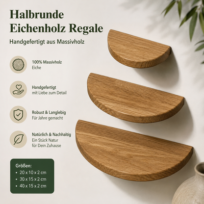 Schwebende Montage: Halbrundes Wandregal wirkt frei an der Wand und unsichtbar befestigt.