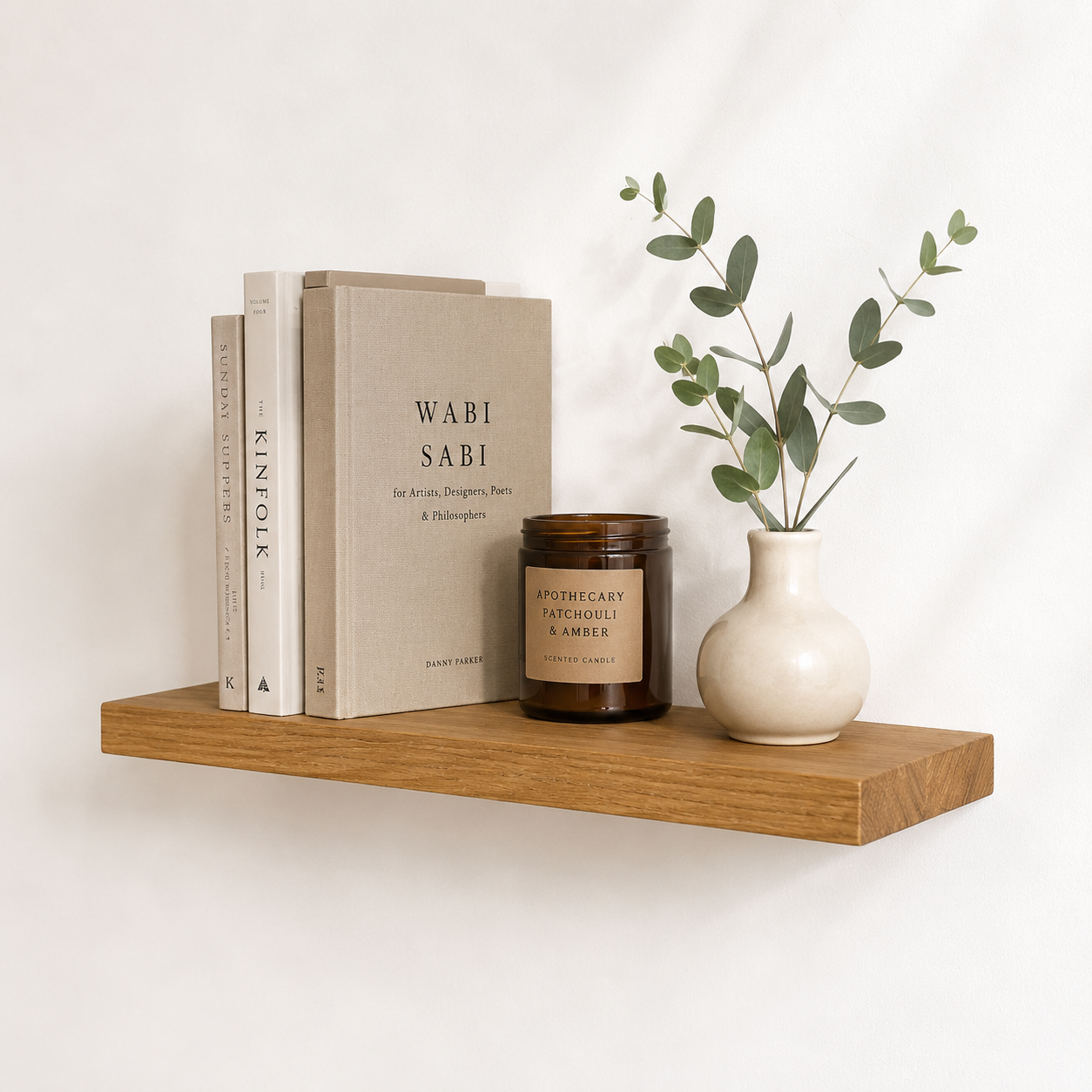 Schwebendes Wandregal aus Eiche – Massives Holzregal für Bücher, Pflanzen & Deko | Unsichtbare Halterung | Modern und Minimalistisch