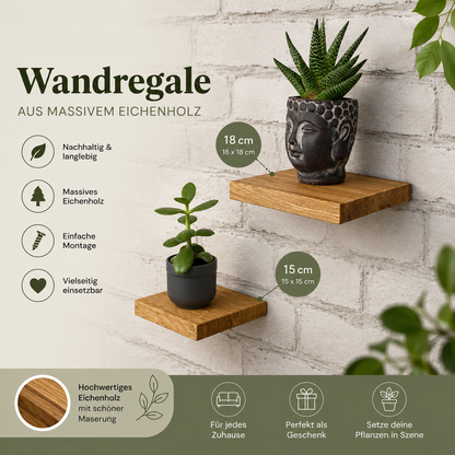 Schwebendes Wandregal Eiche Massiv | Handgefertigt Minimalistisch | Holzregal Wand Küche Bad | Pflanzenhalter Einzugsgeschenk | HlzLaden