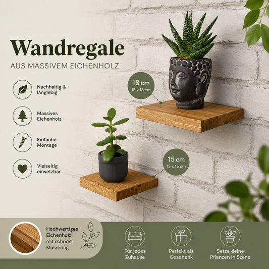Schwebendes Wandregal Eiche Massiv | Handgefertigt Minimalistisch | Holzregal Wand Küche Bad | Pflanzenhalter Einzugsgeschenk | HlzLaden