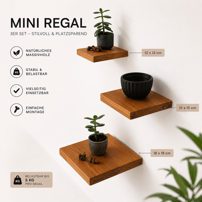 Schwebendes Wandregal Eiche Massiv | Handgefertigt Minimalistisch | Holzregal Wand Küche Bad | Pflanzenhalter Einzugsgeschenk | HlzLaden