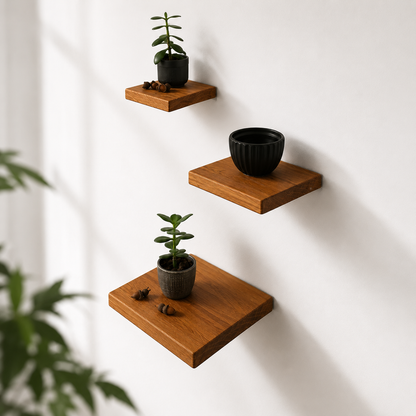Schwebendes Wandregal Eiche Massiv | Handgefertigt Minimalistisch | Holzregal Wand Küche Bad | Pflanzenhalter Einzugsgeschenk | HlzLaden
