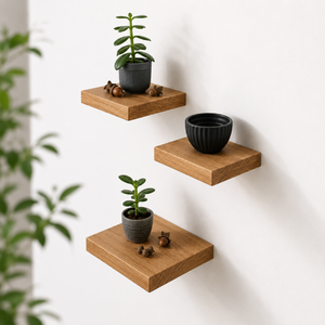 Schwebendes Wandregal Eiche Massiv | Handgefertigt Minimalistisch | Holzregal Wand Küche Bad | Pflanzenhalter Einzugsgeschenk | HlzLaden