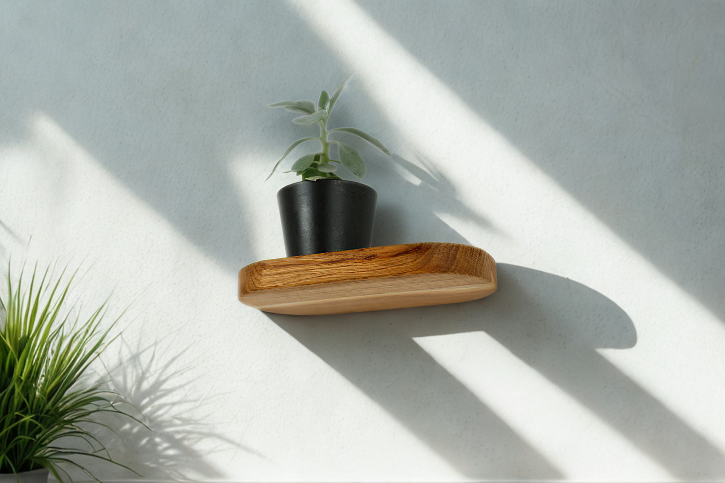 Schwebendes ovales Regal, Wandpflanzenhalter, Blumenampel Eichenholzregal