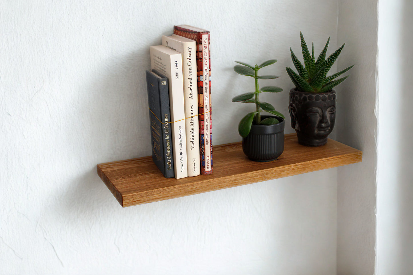 Schwebendes Wandregal aus Eiche – Massives Holzregal für Bücher, Pflanzen & Deko | Unsichtbare Halterung | Modern und Minimalistisch