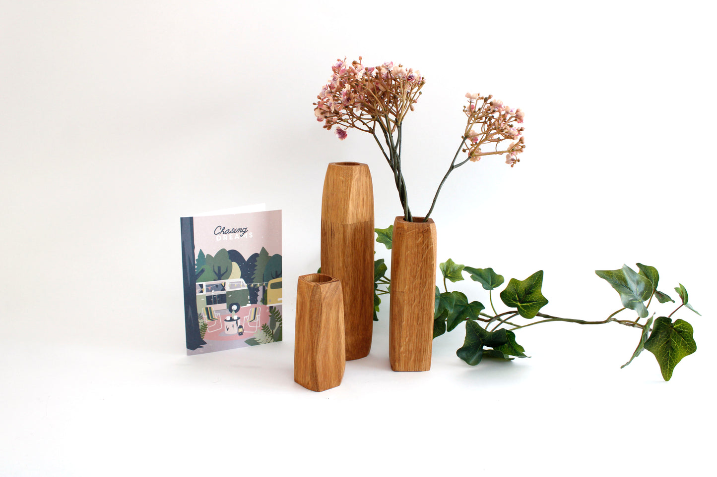 Holzvase aus Eichen-Vollholz – Eleganz trifft auf Natur - 3er Set