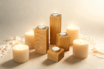 Teelichthalter aus Eichenvollholz Handgemachte I 4er Set Kerzenständer modern I Minimalistische Holz Deko I Geschenk