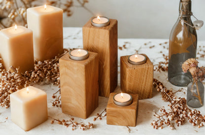 Teelichthalter aus Eichenvollholz Handgemachte I 4er Set Kerzenständer modern I Minimalistische Holz Deko I Geschenk