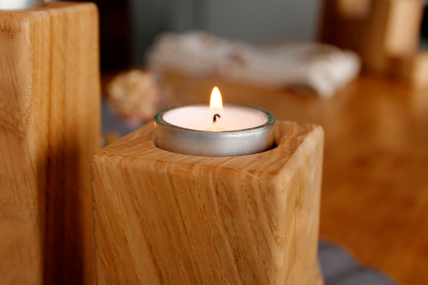Teelichthalter aus Eichenvollholz Handgemachte I 4er Set Kerzenständer modern I Minimalistische Holz Deko I Geschenk