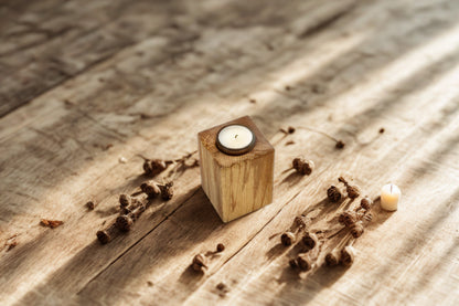 Teelichthalter aus Eichenvollholz Handgemachte I 4er Set Kerzenständer modern I Minimalistische Holz Deko I Geschenk