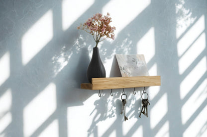 Schlüsselbrett Tavero aus Eiche mit Ablage & Haken – Wandregal aus Massivholz, handgefertigt, minimalistisch | modern