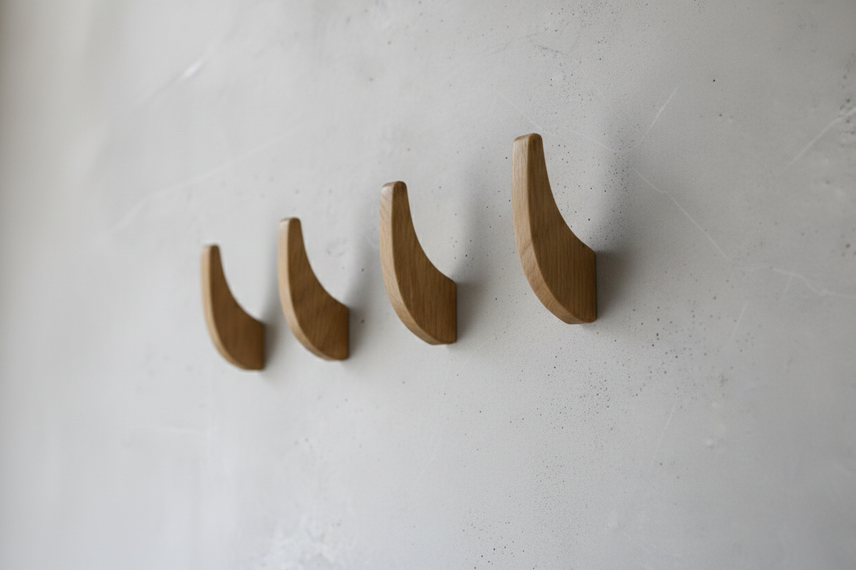 Garderobenhaken aus Massivholz Eiche – Handgefertigte Wandhaken – Minimalistische Kleiderhaken aus Eichenholz – Modern & Zeitlos
