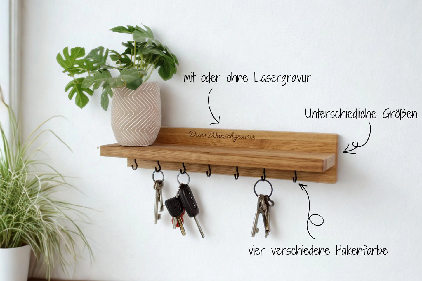 Schlüsselbrett mit Ablage Eiche Massiv | Handgefertigt Personalisierbar | Schlüsselboard Schlüsselhalter Flur | Einzugsgeschenk | HlzLaden